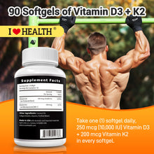 Vitamin D3 10000 IU with K2 (MK-7) Supplement – 90 Softgels – Non-GMO, Gluten-Free – Supports Bone, Heart & Immune Health – Enhanced Absorption – Made in USA