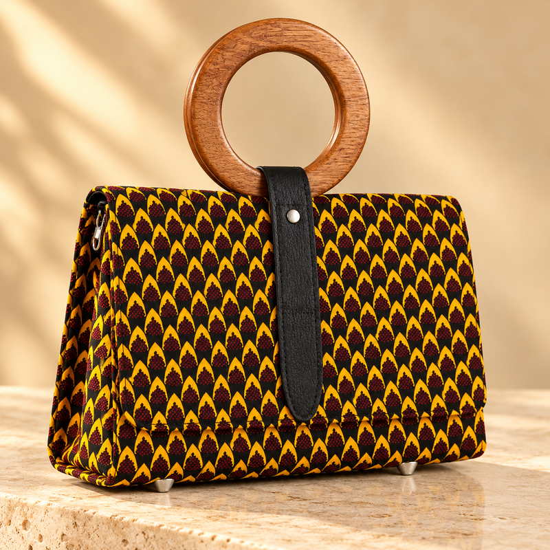 Aliyah African Print Handbag – Ankara Purse with Wooden Handle