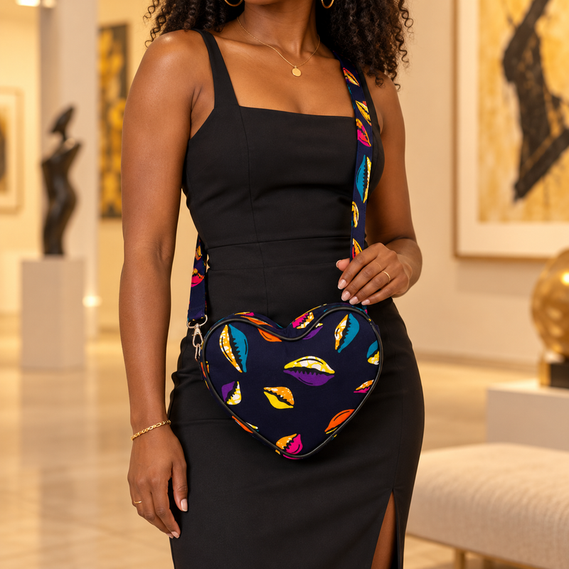 Asya African Print Heart-Shaped Crossbody Bag