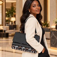 Hananie African Mudcloth Print Shoulder Handbag – Black