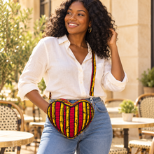 Diva Heart-Shaped African Print Crossbody Bag – Red &Yellow Kente Print