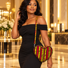 Diva Heart-Shaped African Print Crossbody Bag – Red &Yellow Kente Print