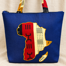 Denim African Map Tote Bag – Red &amp; Cream Ankara Design