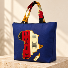 Denim African Map Tote Bag – Red &amp; Cream Ankara Design