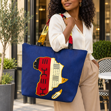 Denim African Map Tote Bag – Red &amp; Cream Ankara Design