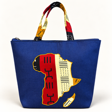 Denim African Map Tote Bag – Red &amp; Cream Ankara Design