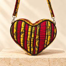 Diva Heart-Shaped African Print Crossbody Bag – Red &Yellow Kente Print