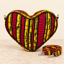 Diva Heart-Shaped African Print Crossbody Bag – Red &Yellow Kente Print
