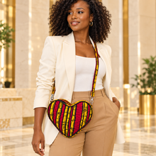 Diva Heart-Shaped African Print Crossbody Bag – Red &Yellow Kente Print